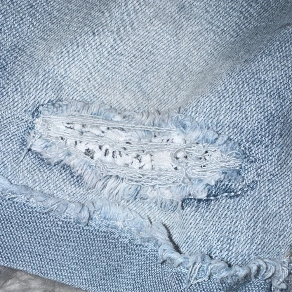 SO Light Blue Distressed Denim Shorts with Lace Insets - Picture 4 of 6